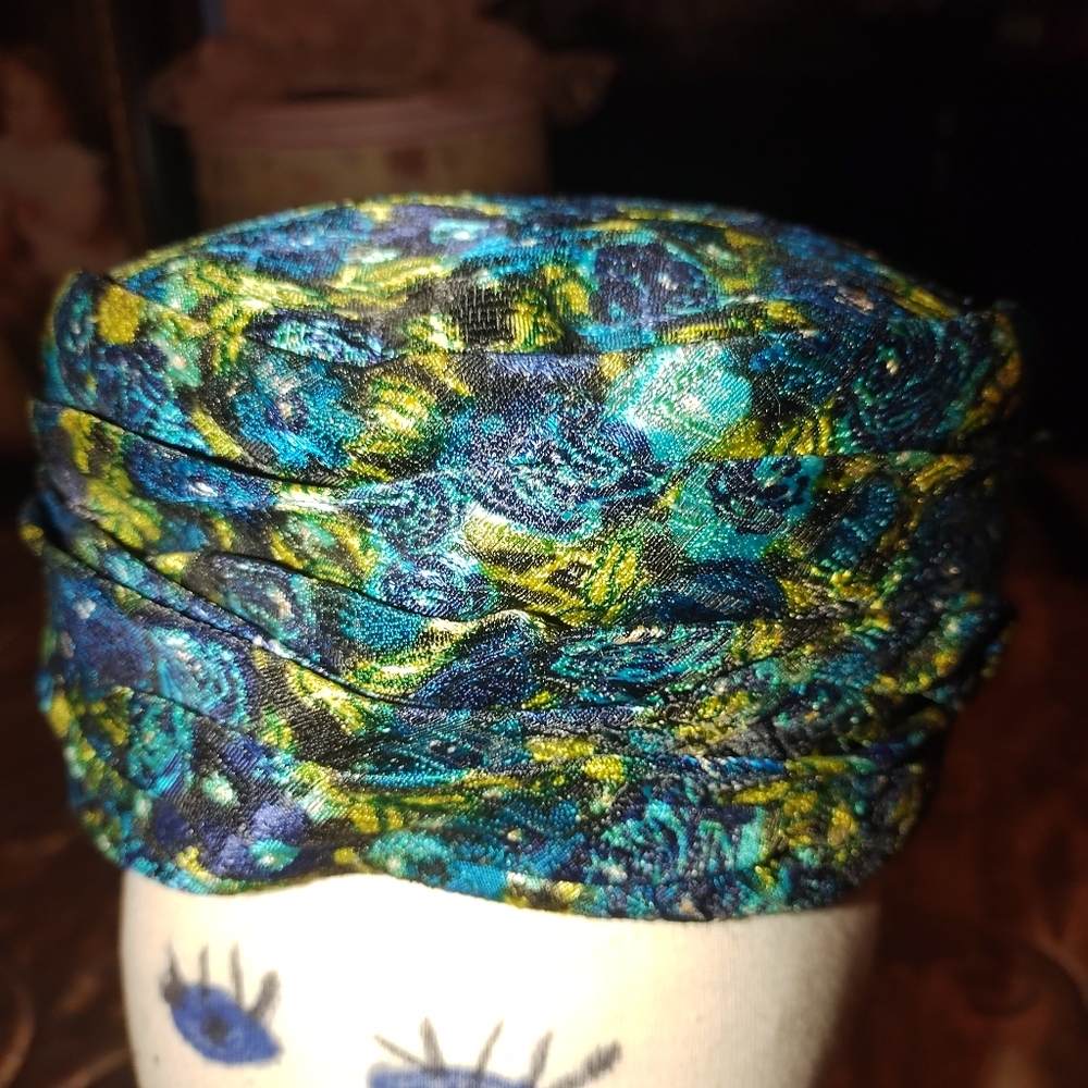 Miss Eileen Vintage Turban Green & Gold Hat